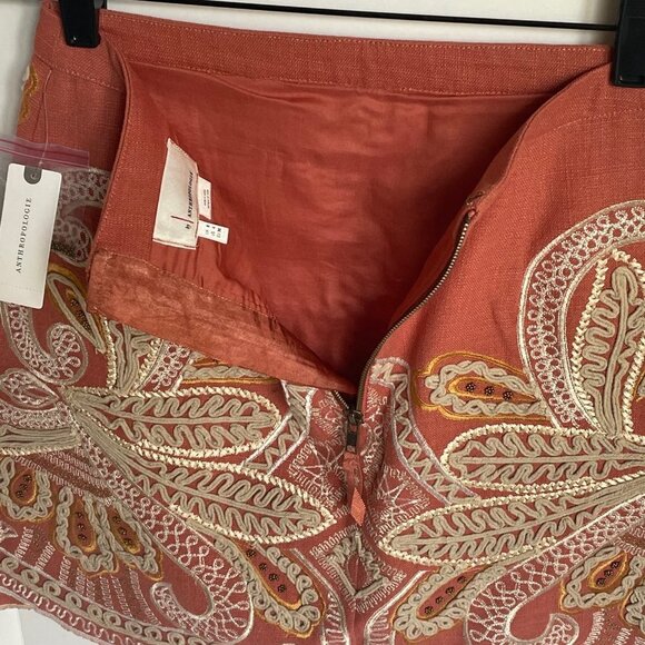 Anthropologie Boho Beaded Mini Skirt 4 Pink Cotton Embroidered Scallop Hem - Picture 10 of 11